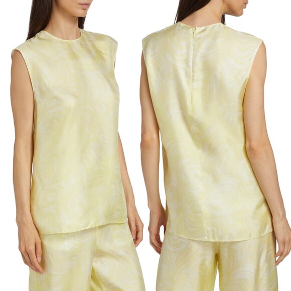 Stella McCartney Featherprint Silk Sleeveless Top, Lime Sorbet, Size EU 38/US 2 - Picture 4 of 9